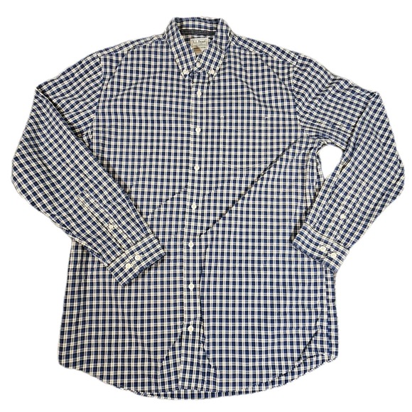 LL Bean Button Down‎ Men's L Reg Slighlty Fitted Cotton Blue Plaid Sleeve - Picture 2 of 7